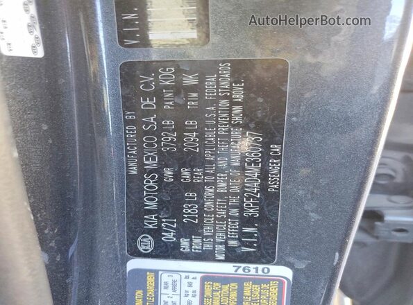 3KPF24AD4ME360737 2021 KIA FORTE Gray Вид наклейки з VIN-кодом