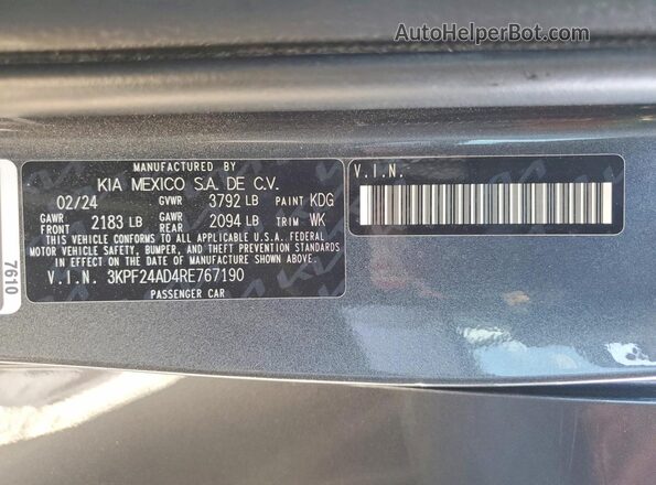 3KPF24AD4RE767190 2024 KIA FORTE Gray Вид підкапотного простору