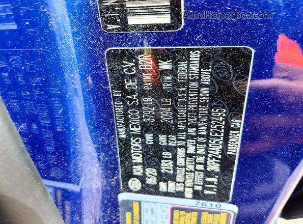 3KPF24AD5LE252495 2020 KIA FORTE Blue Widok komory silnika