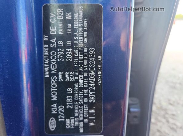 3KPF24AD5ME324393 2021 KIA FORTE Blue Vista del compartimento del motor