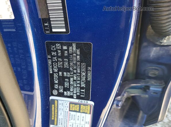3KPF24AD5ME360939 2021 KIA FORTE Blue VIN კოდის სტიკერის ხედი