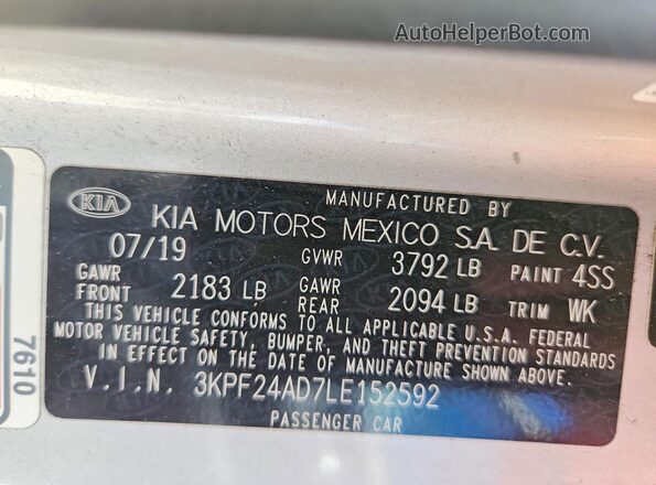 3KPF24AD7LE152592 2020 KIA FORTE Silver Շարժիչի բաժամունքի տեսք