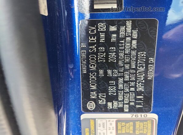 3KPF24AD7ME370193 2021 KIA FORTE Blue Вид підкапотного простору