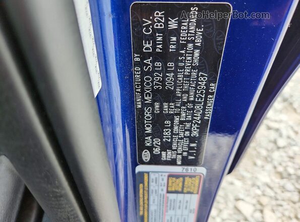 3KPF24AD8LE259487 2020 KIA FORTE Синий Вид подкапотного пространства