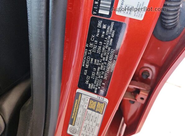 3KPF24AD9NE486092 2022 KIA FORTE Orange Vista de la etiqueta del VIN