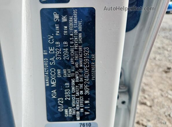 3KPF24ADXPE591923 2023 KIA FORTE White Вид наклейки з VIN-кодом