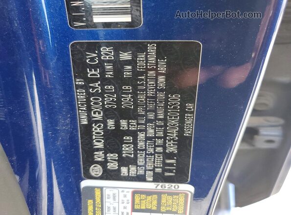 3KPF34AD3KE015306 2019 KIA FORTE Синий Вид подкапотного пространства