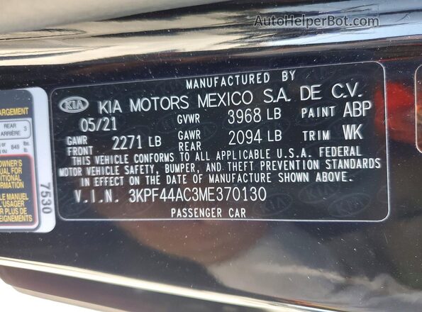 3KPF44AC3ME370130 2021 KIA FORTE Black Engine compartment view