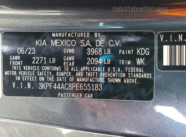 3KPF44AC8PE655183 2023 KIA FORTE Gray VIN კოდის სტიკერის ხედი