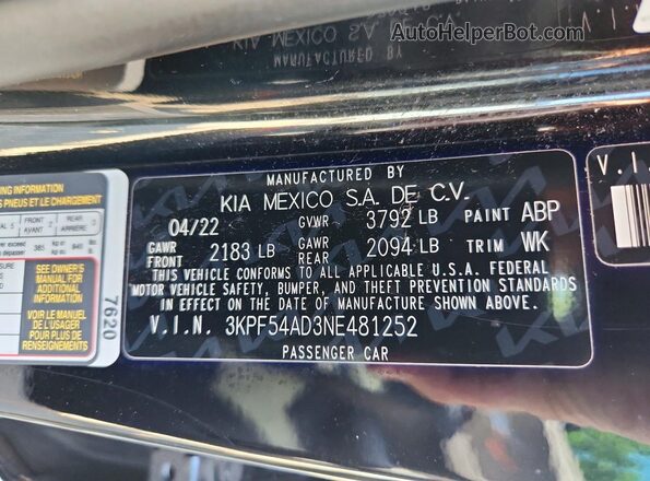 3KPF54AD3NE481252 2022 KIA FORTE Черный Вид подкапотного пространства