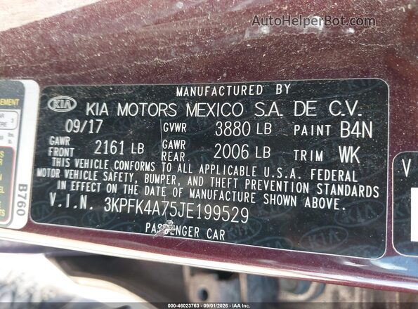 3KPFK4A75JE199529 2018 KIA FORTE Maroon Вид підкапотного простору