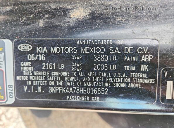 3KPFK4A78HE016652 2017 KIA FORTE Black VIN კოდის სტიკერის ხედი