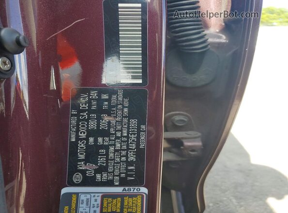 3KPFL4A75HE131898 2017 KIA FORTE Maroon ძრავის განყოფილების ხედი