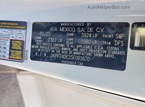 3KPFT4DE2SE091670 2025 KIA K4 White ძრავის განყოფილების ხედი