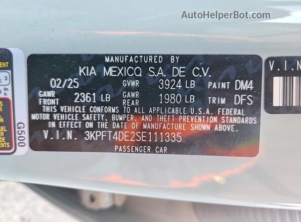 3KPFT4DE2SE111335 2025 KIA K4 Gray Engine compartment view