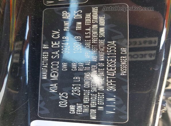 3KPFT4DE8SE115504 2025 KIA K4 Black Widok naklejki z numerem VIN