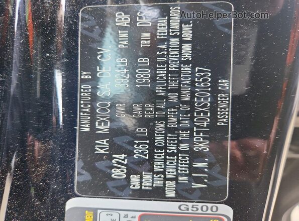3KPFT4DEXSE016537 2025 KIA K4 Black Вид підкапотного простору