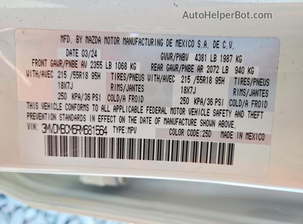3MVDMBCM6RM681564 2024 MAZDA CX-30 White Widok naklejki z numerem VIN