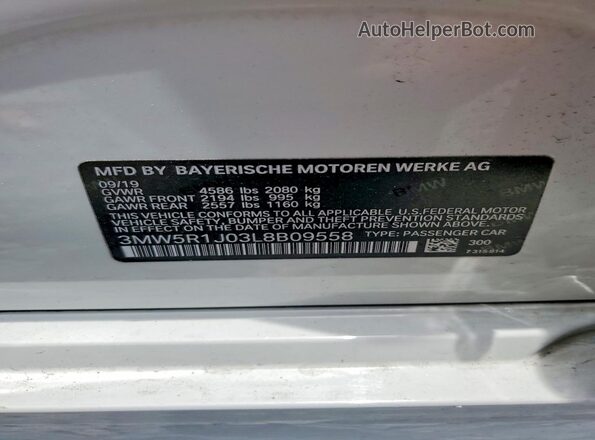 3MW5R1J03L8B09558 2020 BMW 3 SERIES White Widok naklejki z numerem VIN