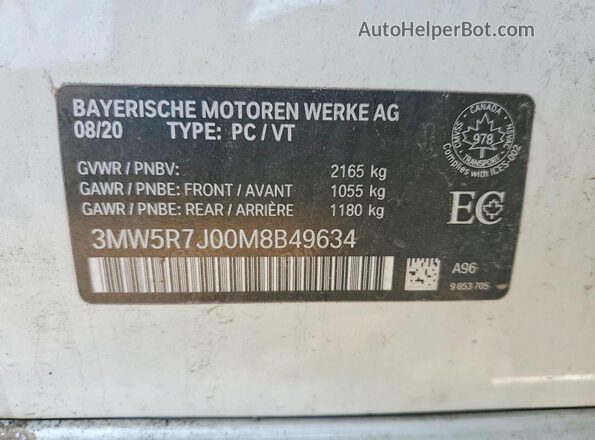 3MW5R7J00M8B49634 2021 BMW 3 SERIES White Widok komory silnika