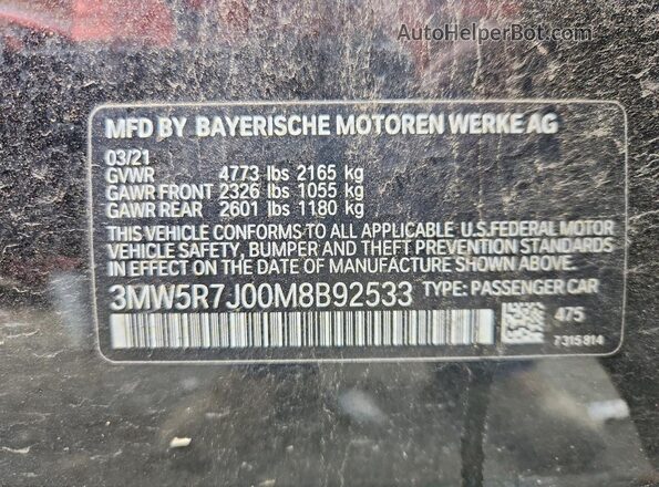 3MW5R7J00M8B92533 2021 BMW 3 SERIES Black Вид підкапотного простору