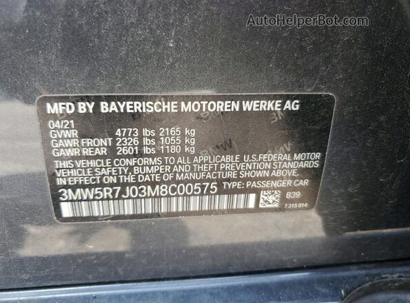 3MW5R7J03M8C00575 2021 BMW 3 SERIES Gray Widok komory silnika