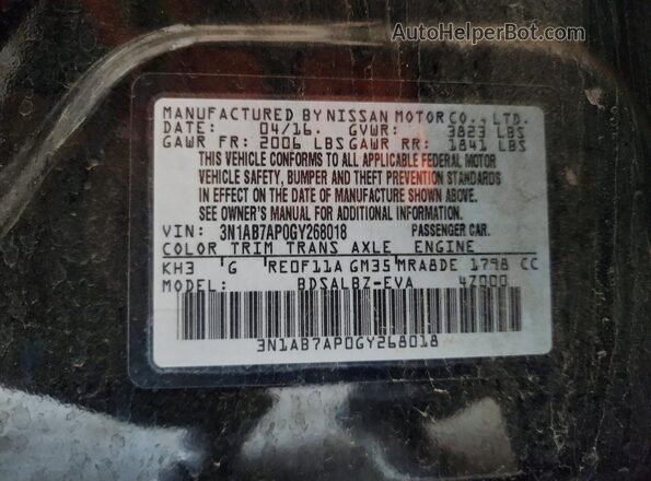 3N1AB7AP0GY268018 2016 NISSAN SENTRA Black Вид підкапотного простору