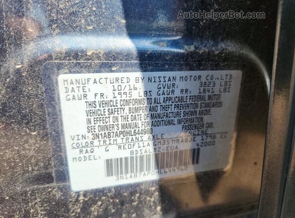 3N1AB7AP0HL644960 2017 NISSAN SENTRA Blue Շարժիչի բաժամունքի տեսք