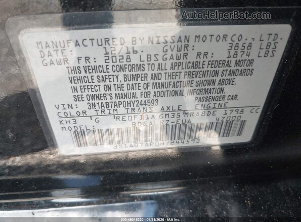 3N1AB7AP0HY244593 2017 NISSAN SENTRA Черный Вид подкапотного пространства