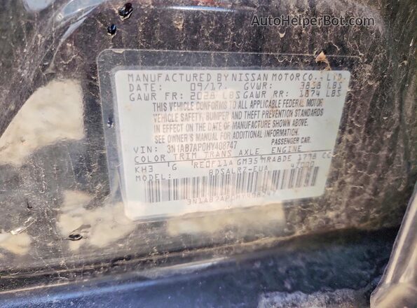 3N1AB7AP0HY408747 2017 NISSAN SENTRA Black Շարժիչի բաժամունքի տեսք