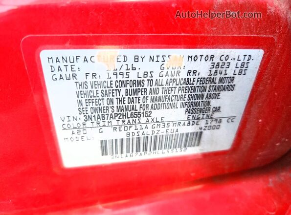 3N1AB7AP2HL655152 2017 NISSAN SENTRA Red Вид підкапотного простору