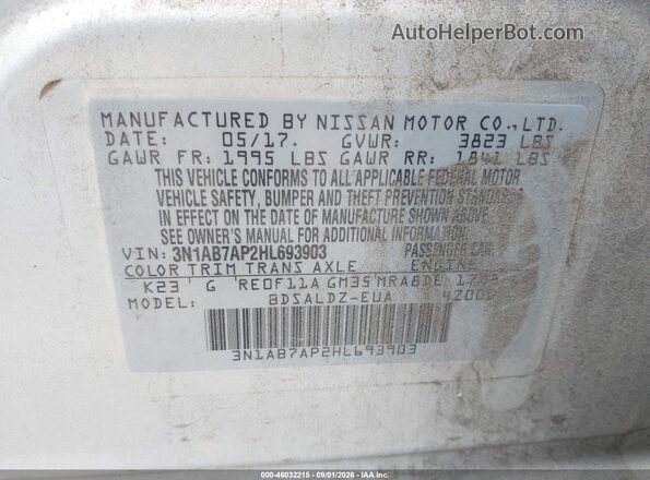 3N1AB7AP2HL693903 2017 NISSAN SENTRA Серебряный Вид подкапотного пространства