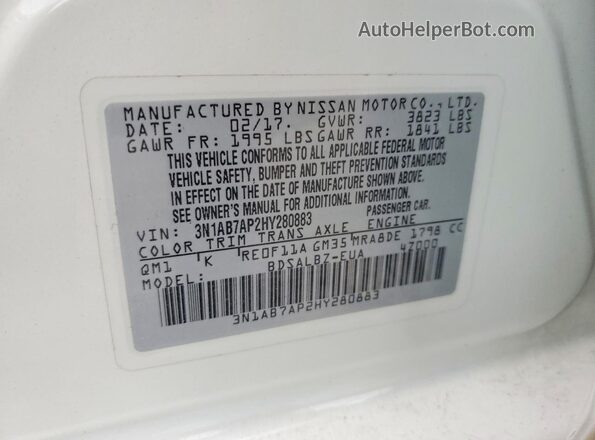 3N1AB7AP2HY280883 2017 NISSAN SENTRA Белый Вид подкапотного пространства