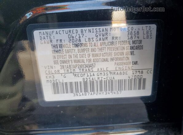 3N1AB7AP2HY349457 2017 NISSAN SENTRA Black Շարժիչի բաժամունքի տեսք