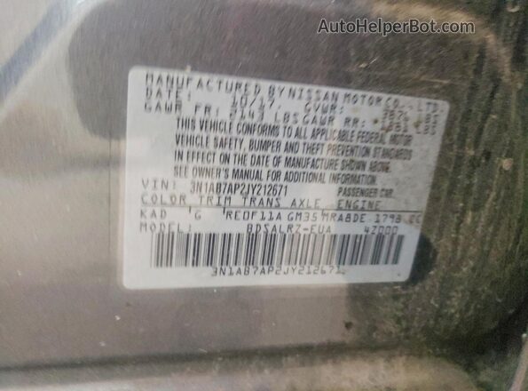 3N1AB7AP2JY212671 2018 NISSAN SENTRA Gray Вид наклейки з VIN-кодом