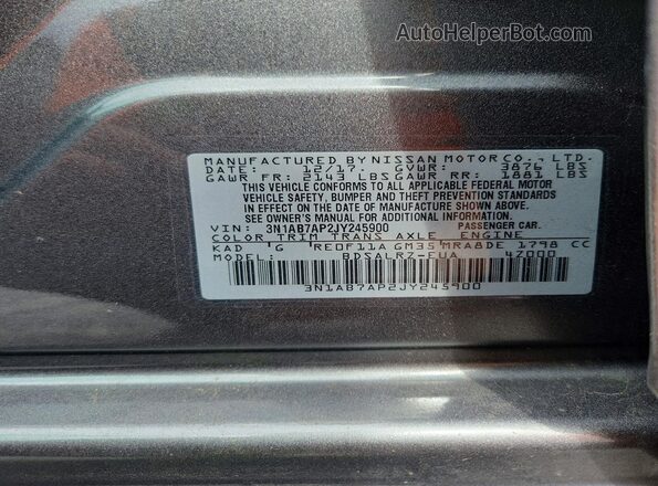 3N1AB7AP2JY245900 2018 NISSAN SENTRA Gray VIN կոդի պիտակի տեսք