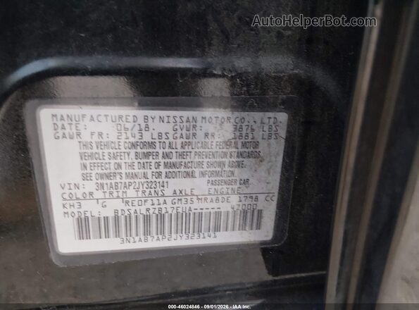 3N1AB7AP2JY323141 2018 NISSAN SENTRA Black Вид підкапотного простору
