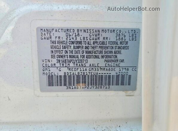 3N1AB7AP2JY328713 2018 NISSAN SENTRA Белый Вид подкапотного пространства