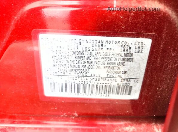 3N1AB7AP2KY295455 2019 NISSAN SENTRA Red Вид підкапотного простору