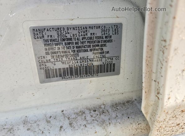 3N1AB7AP3GY249270 2016 NISSAN SENTRA White ძრავის განყოფილების ხედი