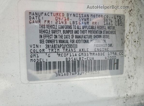 3N1AB7AP3JY295608 2018 NISSAN SENTRA White Панорамний вид салону 360°