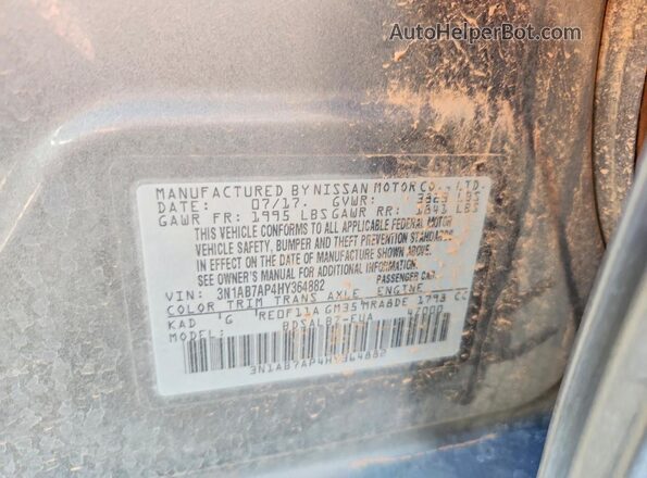 3N1AB7AP4HY364882 2017 NISSAN SENTRA Gray Vista de la etiqueta del VIN