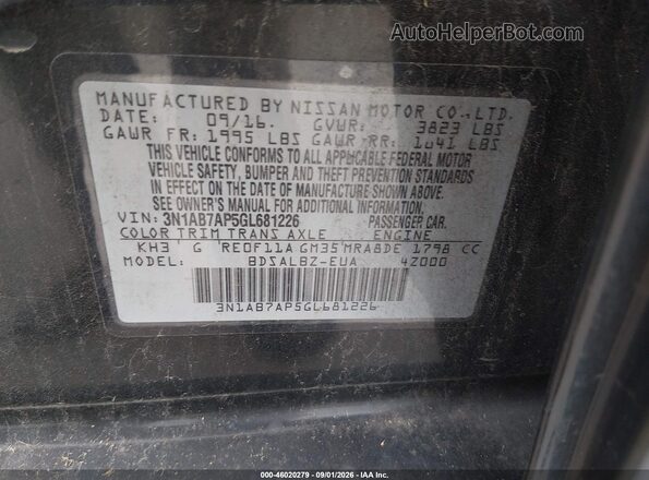 3N1AB7AP5GL681226 2016 NISSAN SENTRA Black ძრავის განყოფილების ხედი