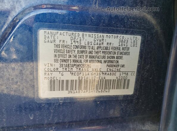 3N1AB7AP5HY268260 2017 NISSAN SENTRA Blue Вид підкапотного простору