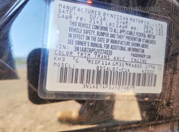 3N1AB7AP5JY274839 2018 NISSAN SENTRA Black Вид підкапотного простору
