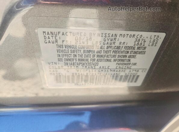 3N1AB7AP5KY207420 2019 NISSAN SENTRA Charcoal Widok komory silnika