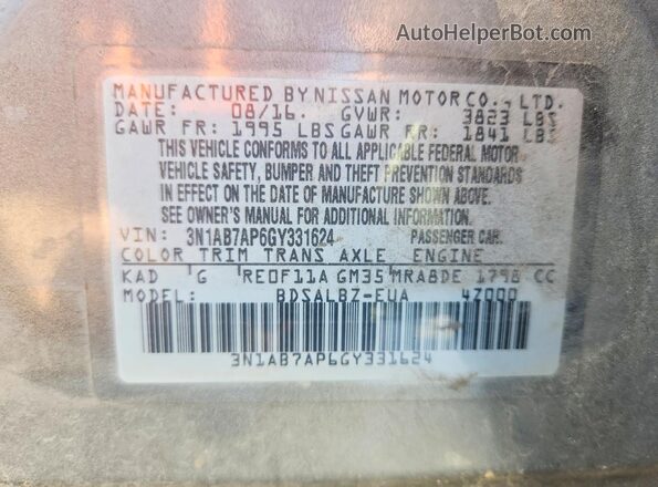 3N1AB7AP6GY331624 2016 NISSAN SENTRA Gray Вид підкапотного простору
