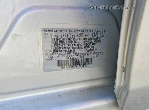 3N1AB7AP6HL718625 2017 NISSAN SENTRA Silver VIN կոդի պիտակի տեսք