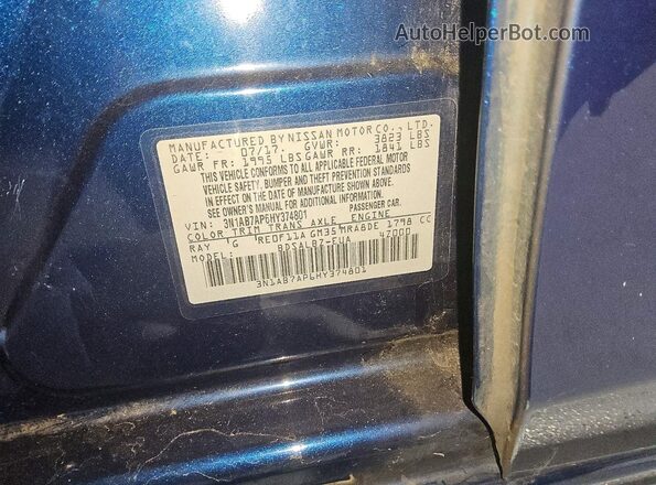 3N1AB7AP6HY374801 2017 NISSAN SENTRA Blue Շարժիչի բաժամունքի տեսք