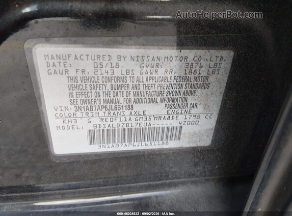 3N1AB7AP6JL651188 2018 NISSAN SENTRA Black Widok komory silnika